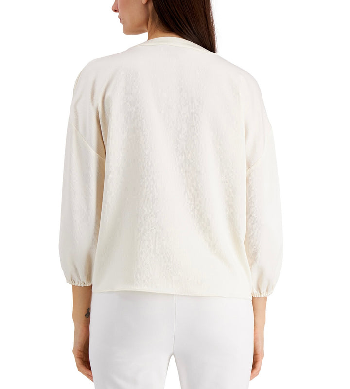 Alfani Women's 3/4 Sleeve Crewneck Tie-Front Top Antique White Size L