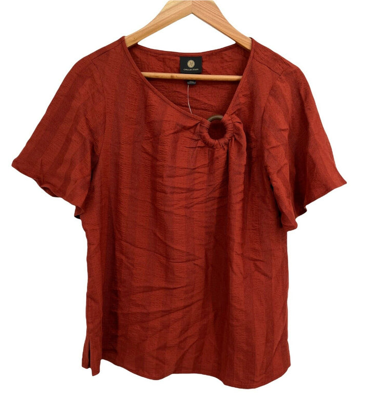 JM Collection Women's Blouse Top Short Sleeve Fireside Tropic Size L