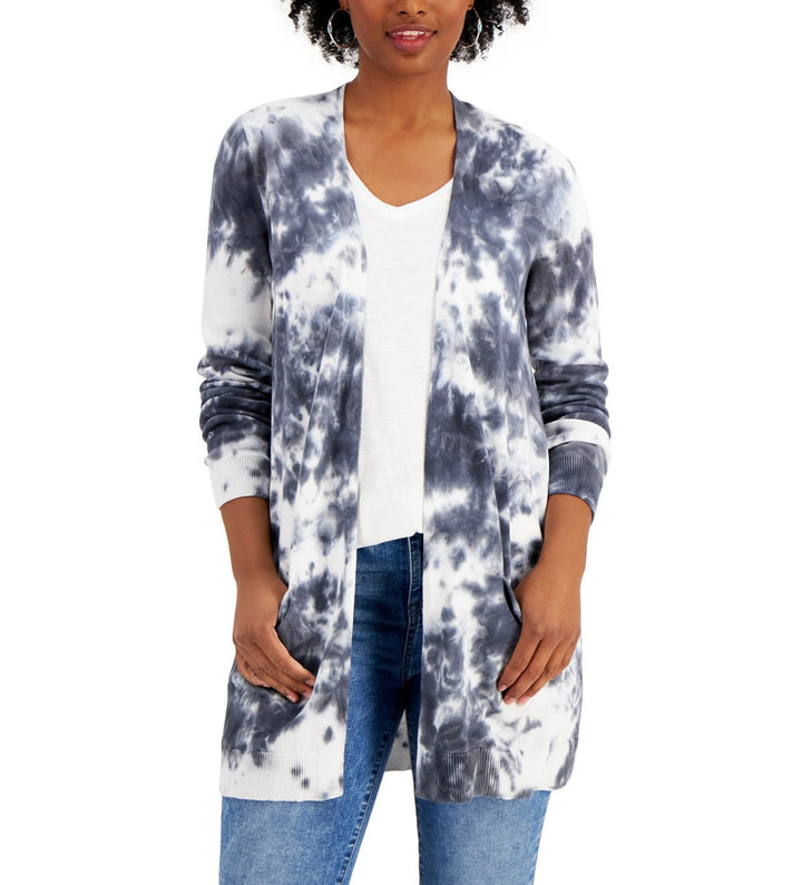 Style & Co. Women's Tie-Dye Open Cardigan Crush Dye Grey Size S
