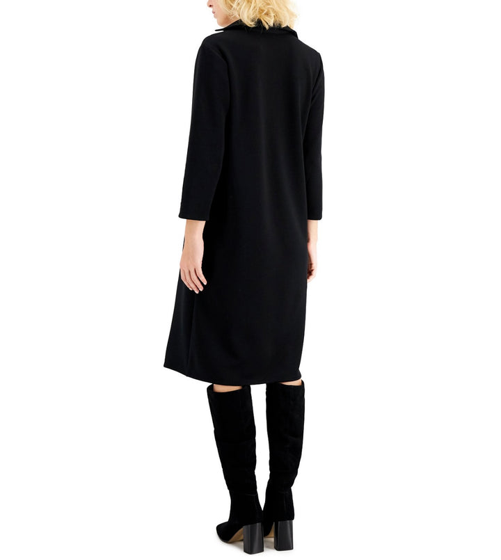 Alfani Women's V-Neck Collared Knee-Length Dress Deep Black Size S