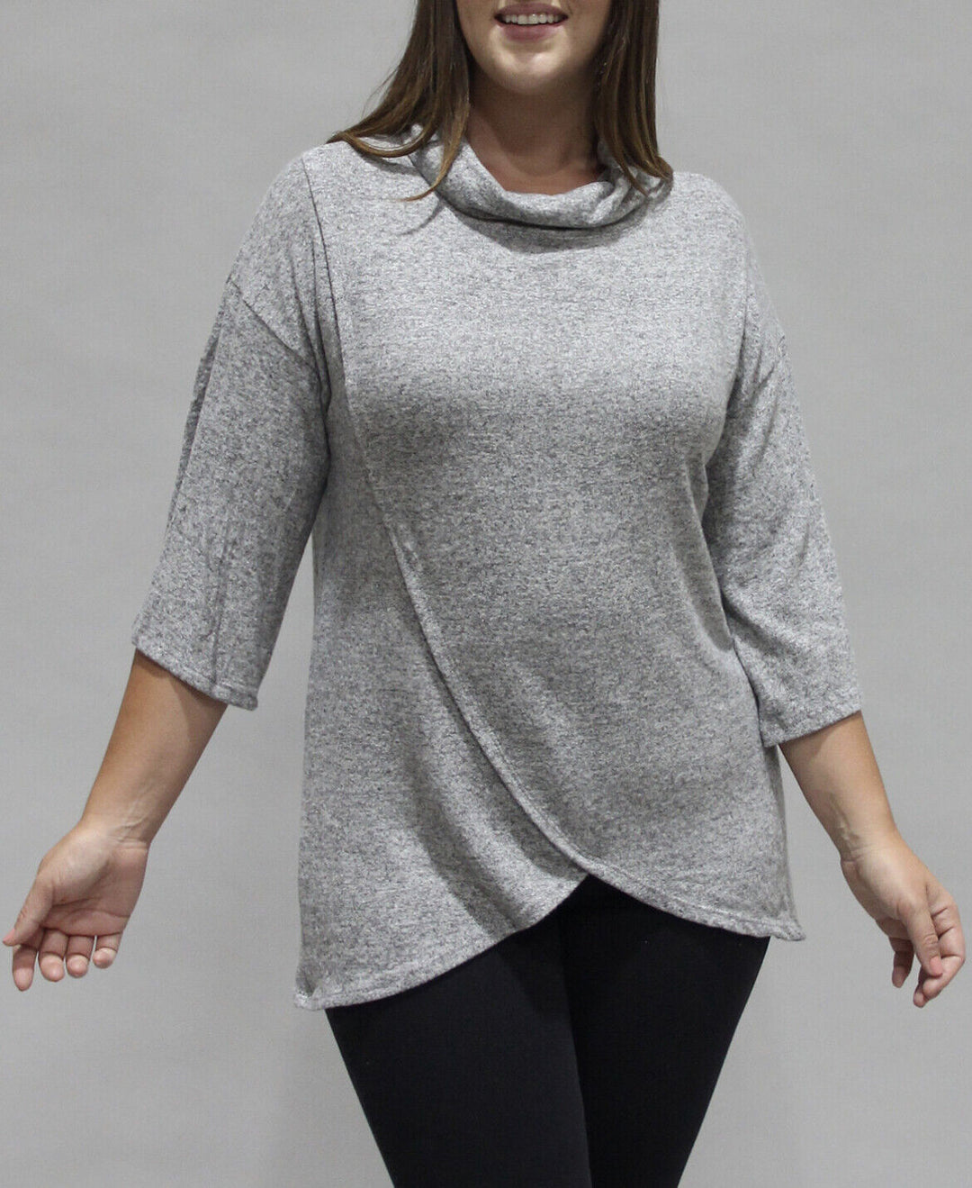 Women's Plus Size 3/4 Sleeve Surplice Cowl Neck Top