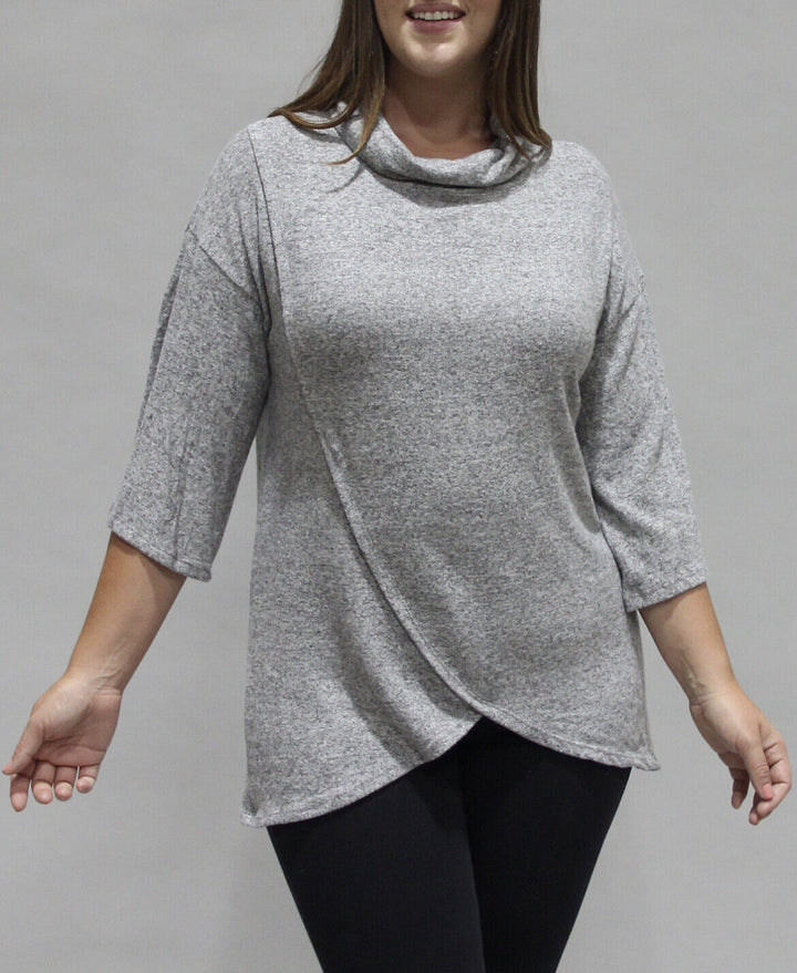 Women's Plus Size 3/4 Sleeve Surplice Cowl Neck Top