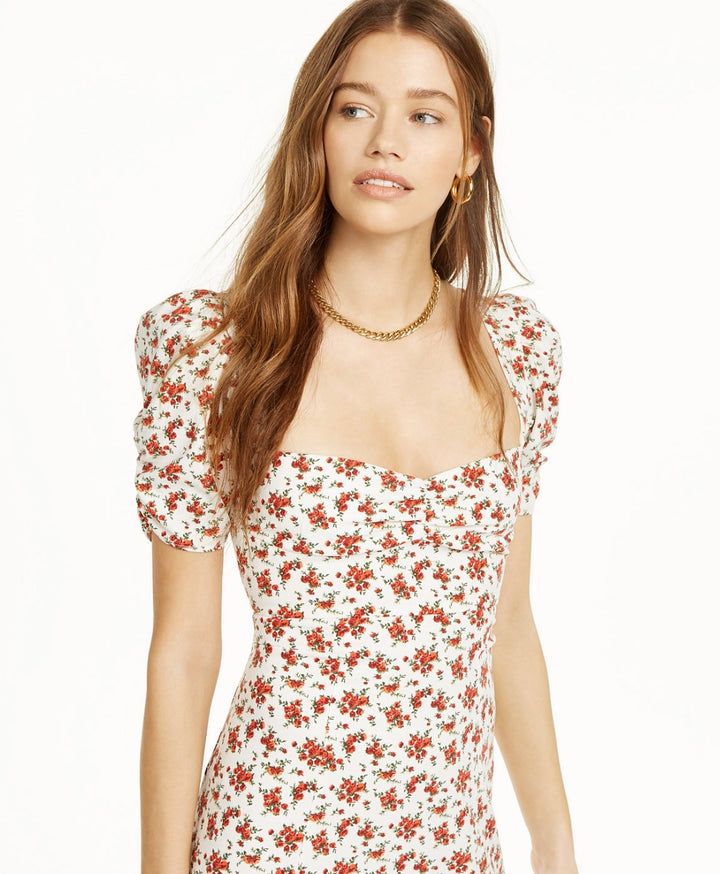 Danielle Bernstein Women's Puff Sleeves Slip Dress White Floral