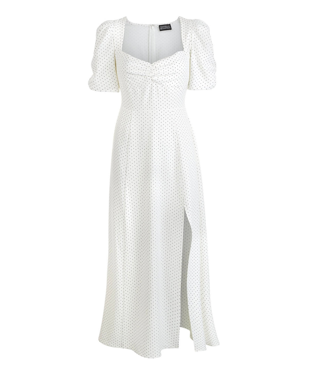 Danielle Bernstein Women's Polka Dot Puff Sleeves Slip Dress White Black Dot