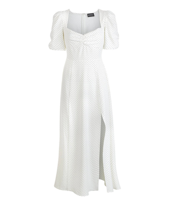 Danielle Bernstein Women's Polka Dot Puff Sleeves Slip Dress White Black Dot