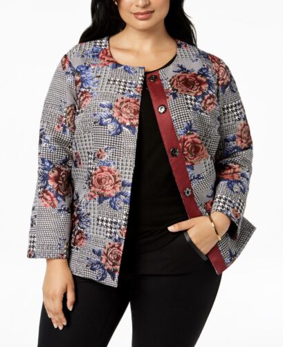 Women's Plus Size Printed Metallic Four-Button Blazer Floral