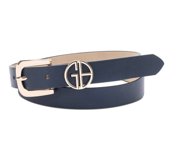 Giani Bernini Women's Single Prong Puckle Logo Keeper Belt Navy Black