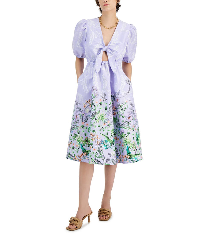 INC International Concepts Women's V-Neck Printed Cutout Dress Size M