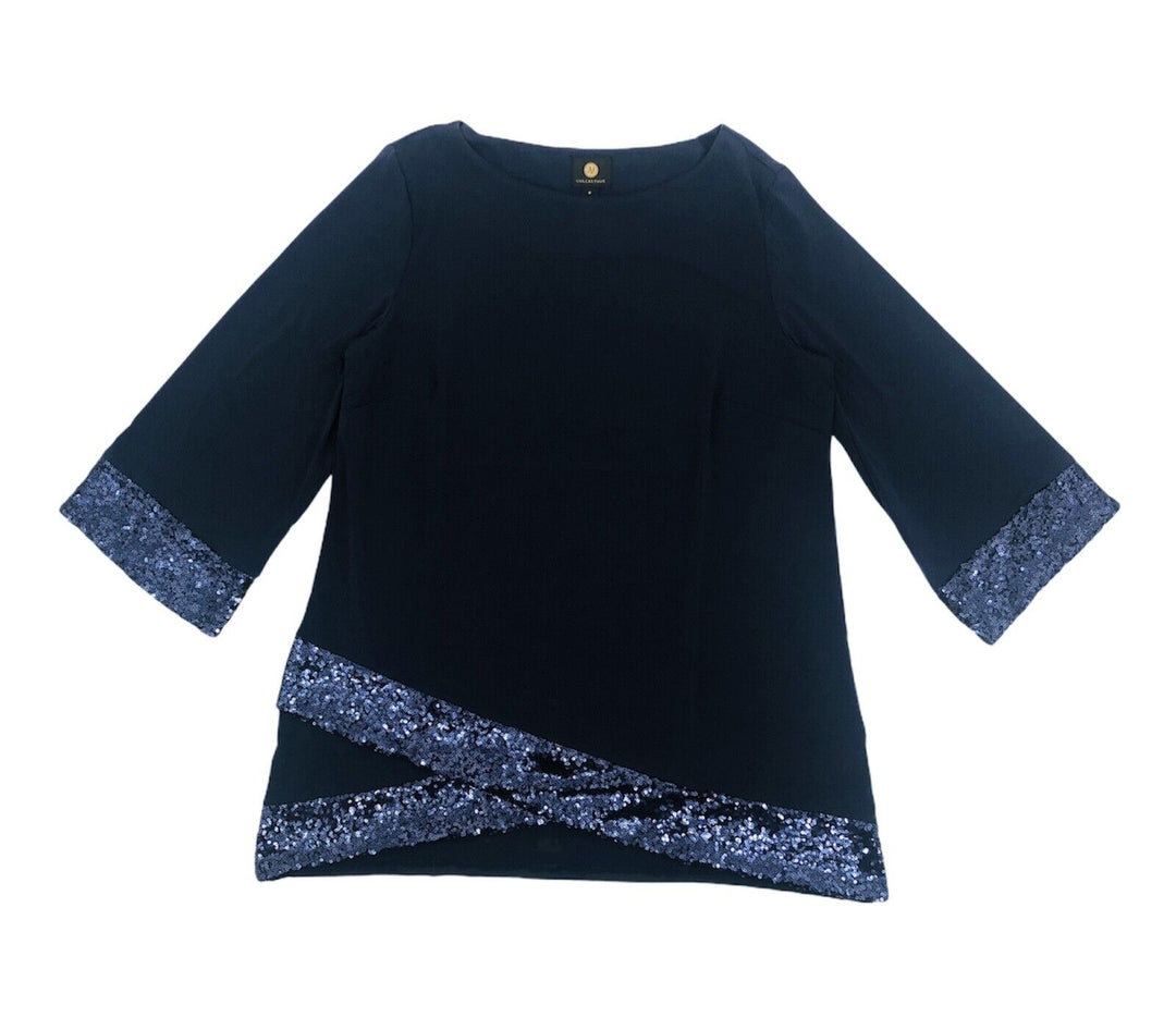 Women's Blouse Sequined Hem Crossover Tunic Top