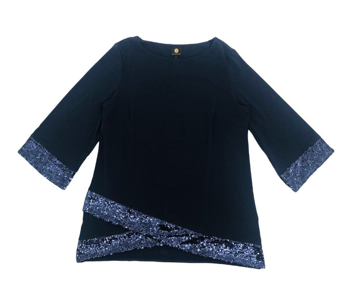 Women's Blouse Sequined Hem Crossover Tunic Top