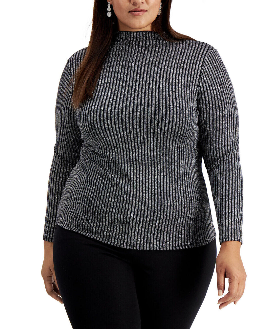 Women's Metallic Striped Turtleneck Top