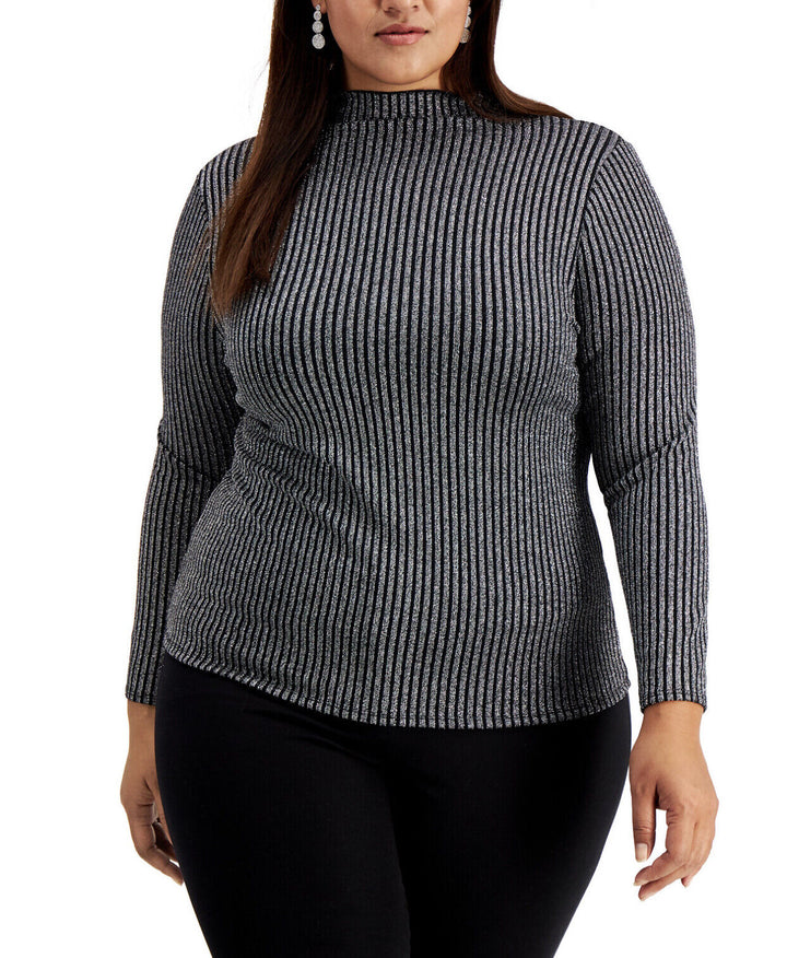 Women's Metallic Striped Turtleneck Top