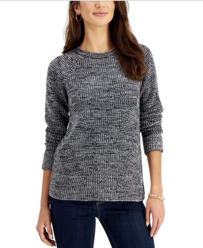 Women's Pointelle Sweater Long Sleeve Brown Marl Crew Neck