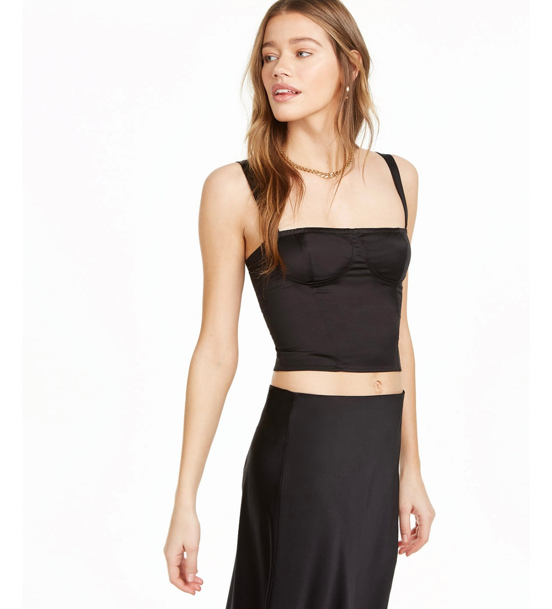 Danielle Bernstein Women's Sleeveless Square Neck Crop Top Black