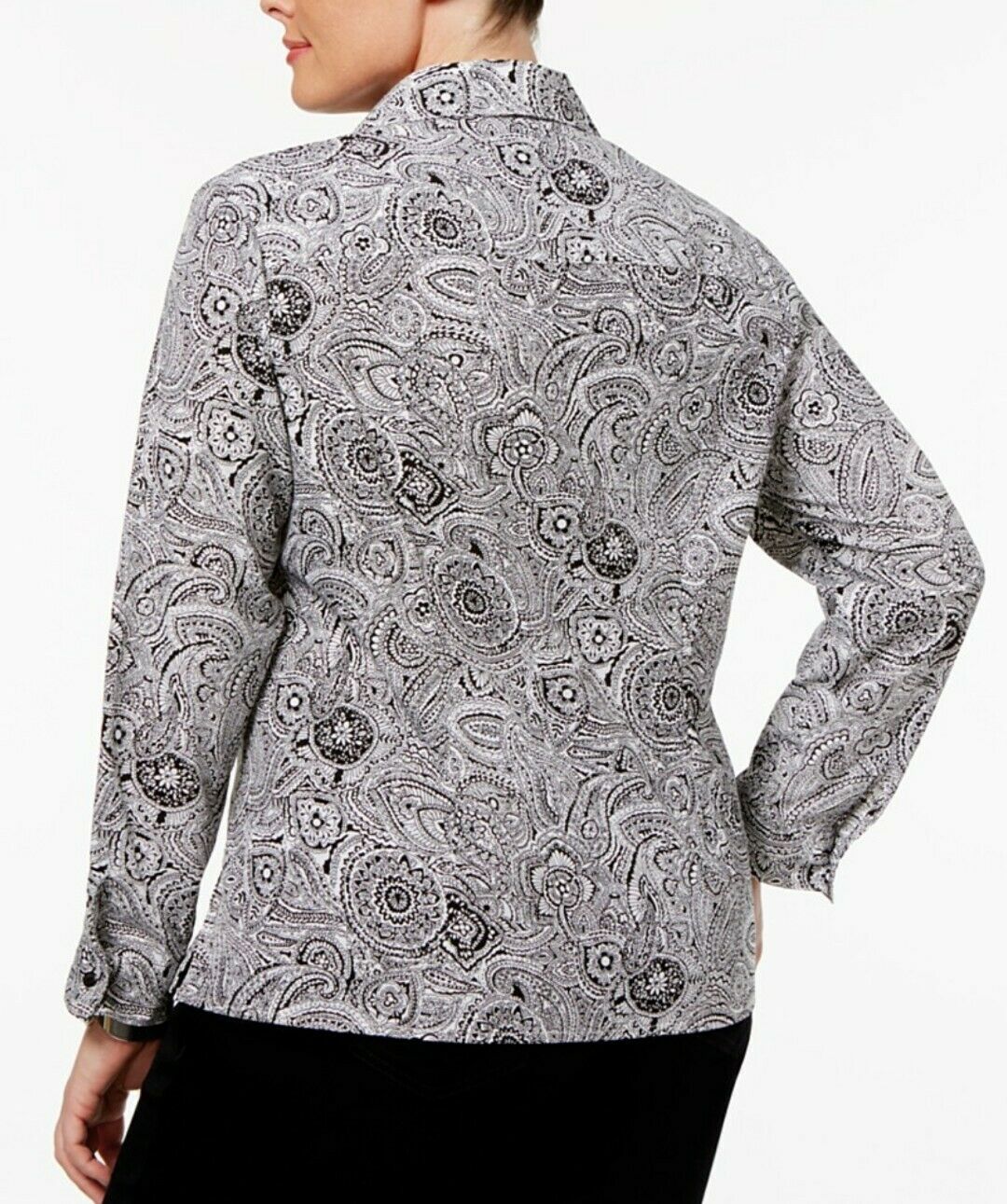 NY Collection Women's Plus Size Utility Blouse Night Whisper Buttons