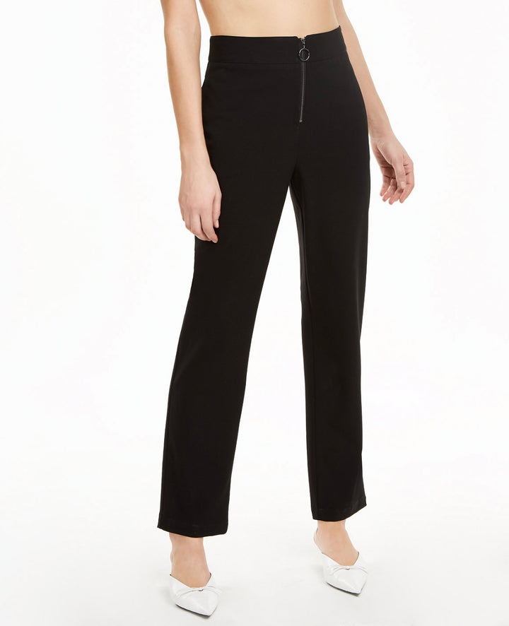 Danielle Bernstein Women's High Rise Zip-up Dress Pants Black