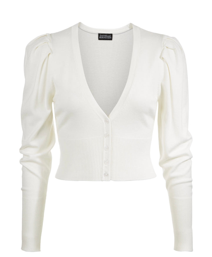 Danielle Bernstein Women's Layering Puff Sleeve Cardigan Top Cloud