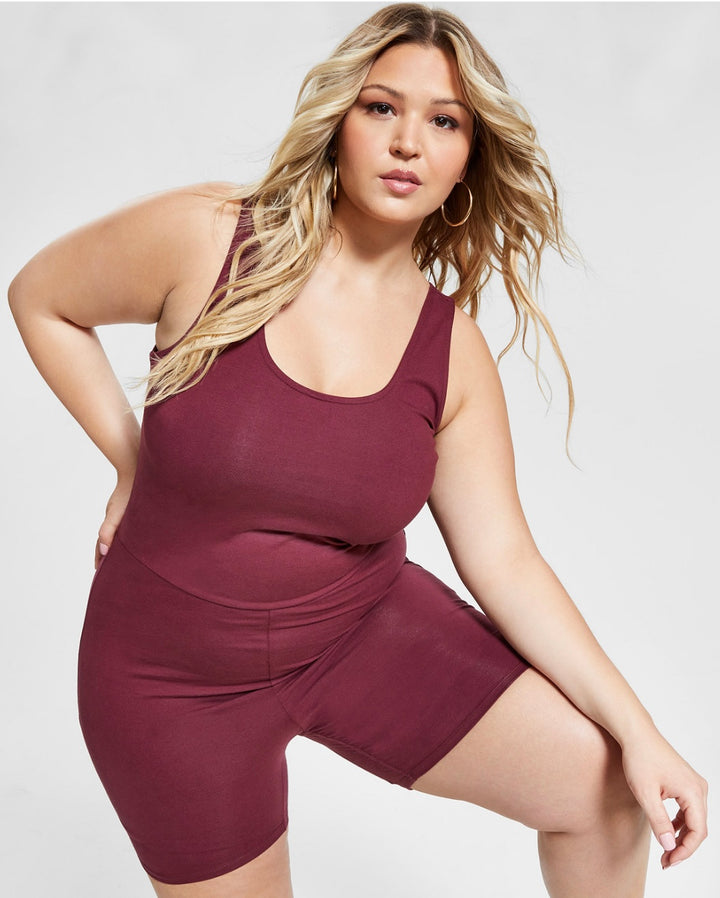Nina Parker Trendy Plus Size Short Unitard Dark Fox Glove Size 2X