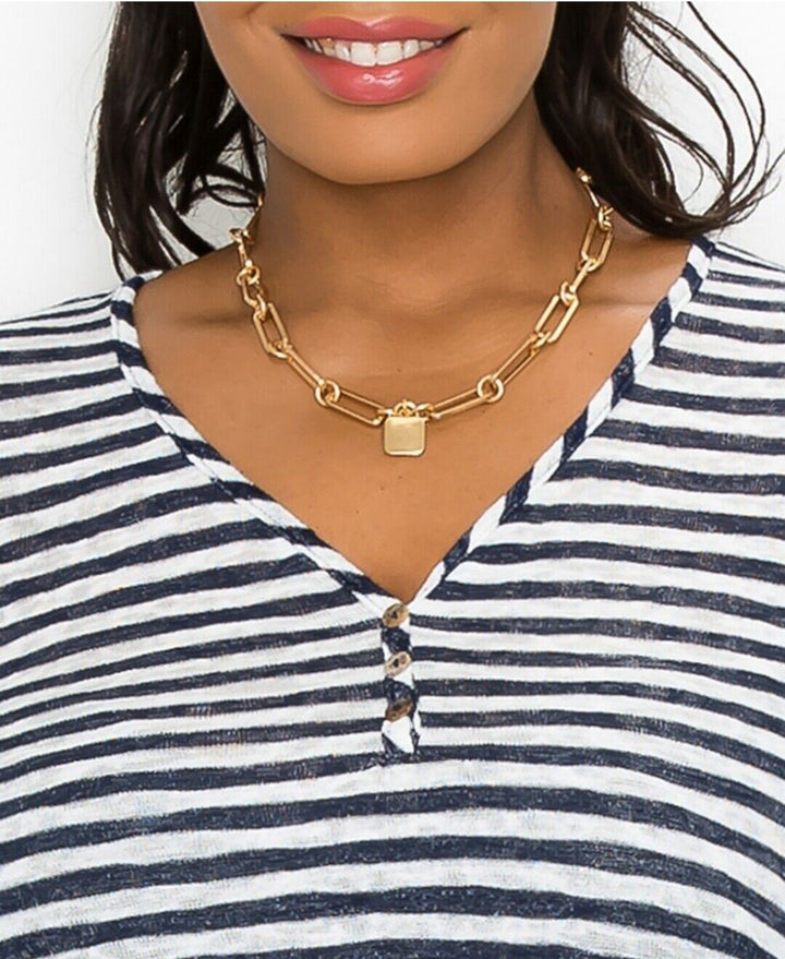 Women's Plus Size Stripe V-Neck Henley Top 3/4 Sleeve