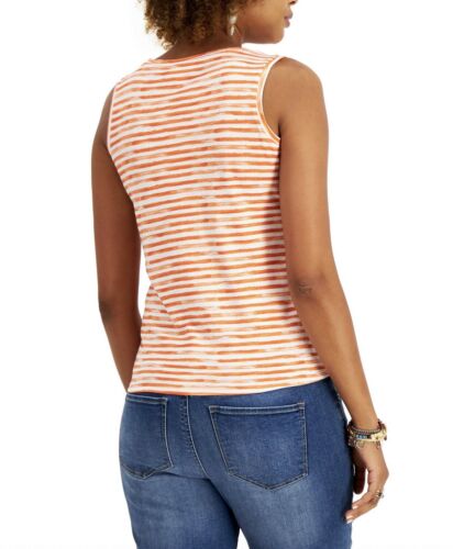 Women's Petite Printed Henley Sleeveless Top