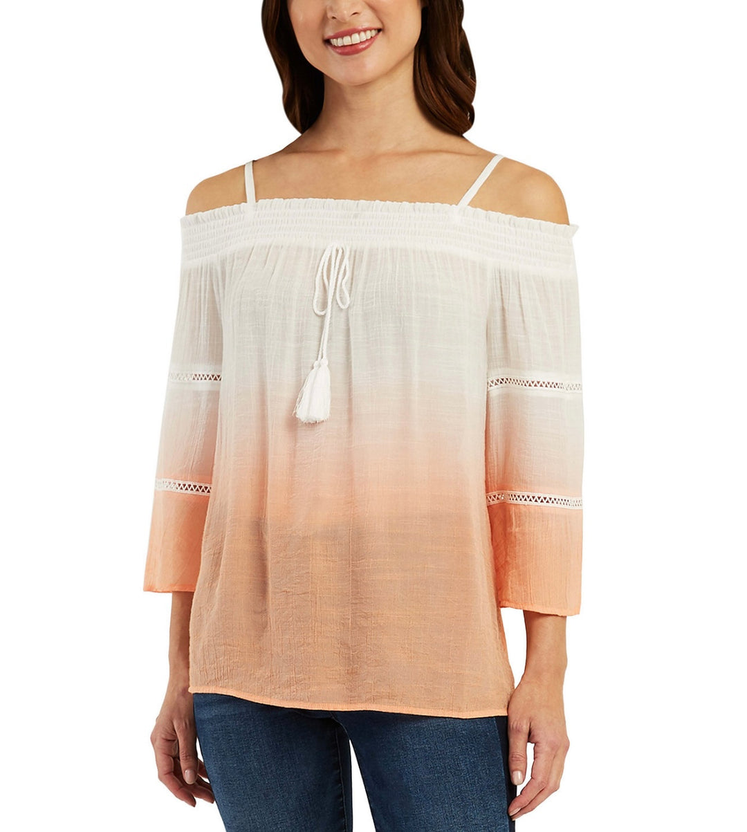 BCX Juniors' 3/4 Sleeve Ombré Off-The-Shoulder Top Orange Size XL