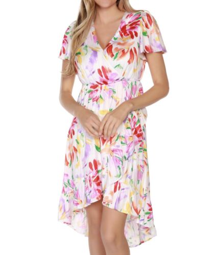 Belldini Women's Floral Print Ruffled High Low Dress
