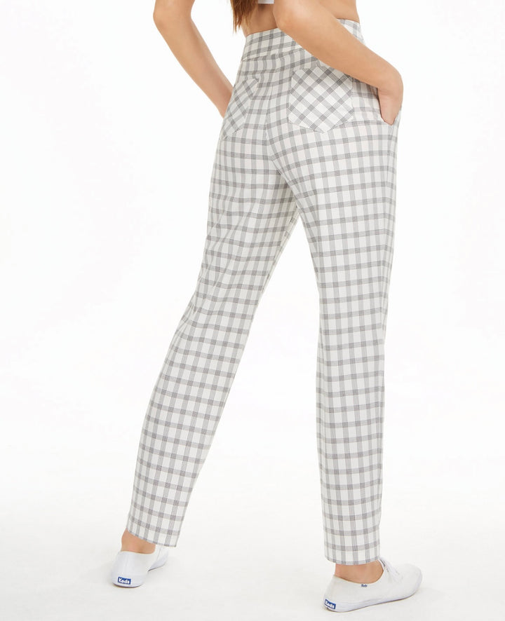 Danielle Bernstein Women's Zip-Up Plaid Dress Pants Ivory Plaid