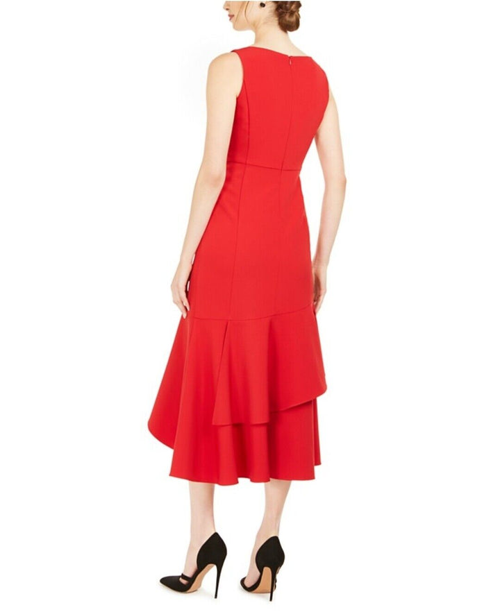 Women's Ruffled High-Low Midi Dress Sleeveless Zip V-Neck