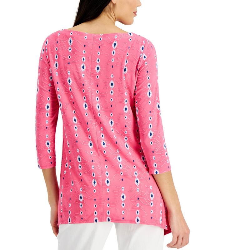 JM Collection Women's 3/4-Sleeve Handkerchief-Hem Top Fusch Purp Comb Size M