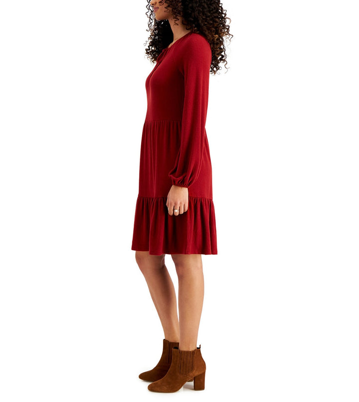 Style & Co. Women's Petite Keyhole-Neck Knit Dress Merlot Size PS