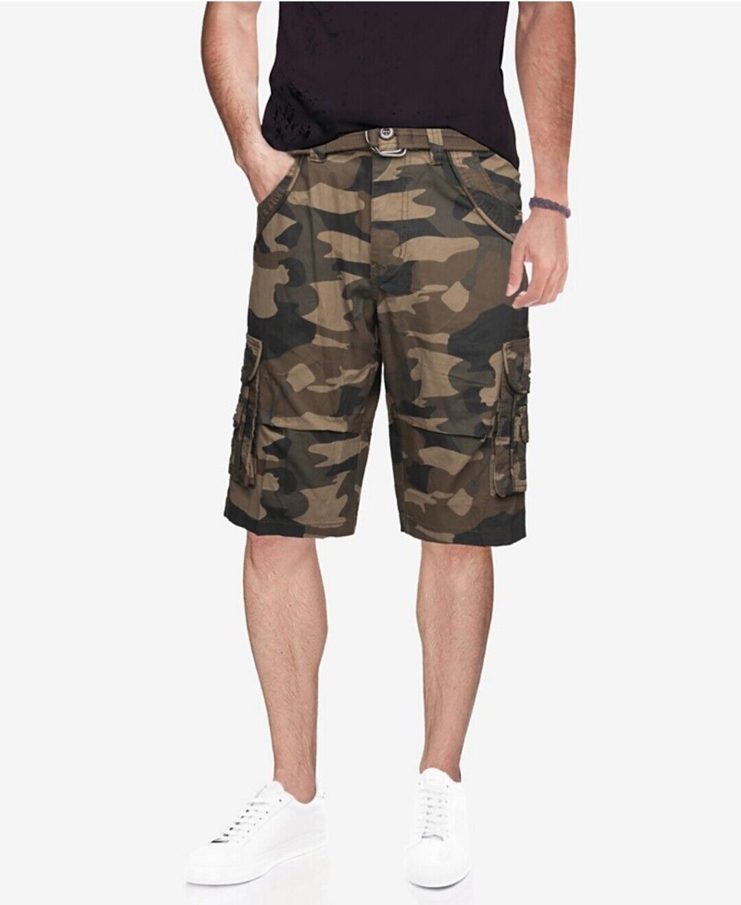 Men's Belted Double Pocket Cargo Shorts