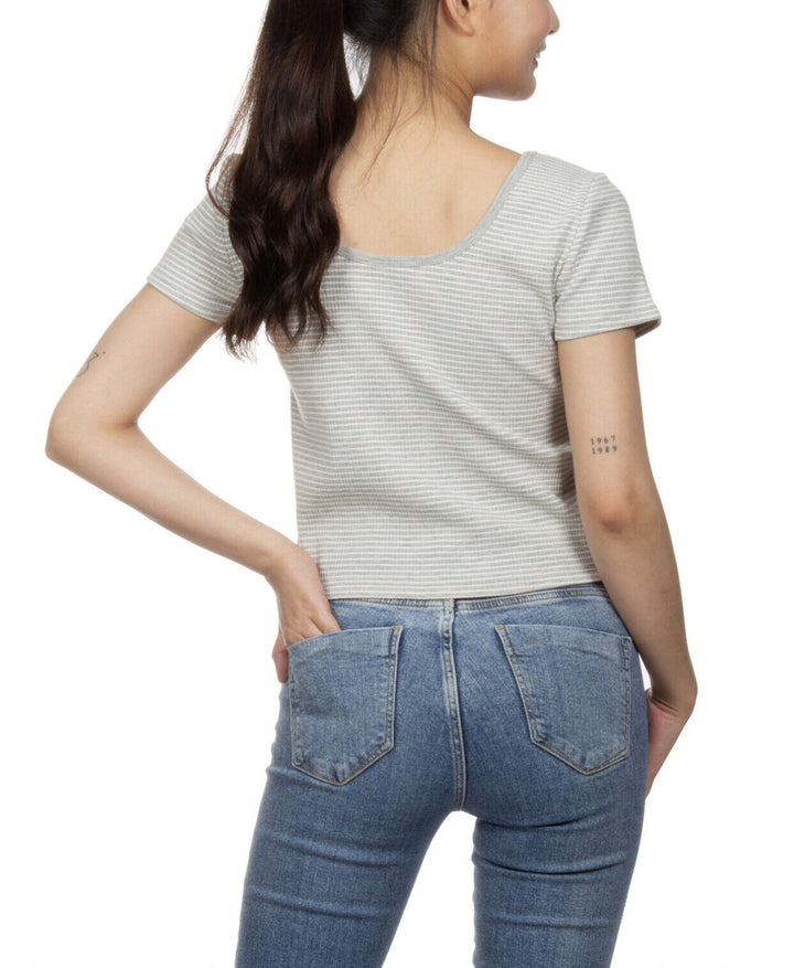 Juniors Ribbed Striped Top Grey Ivory Stripe