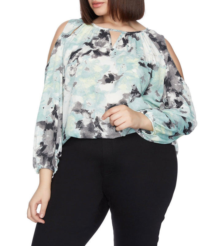 Cooper Ella Women's Cold Shoulder with Cut Out Top Oil Blue Plus Size 1X