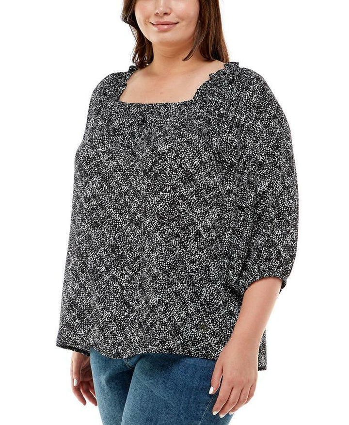 Women's Plus Size 3/4 Sleeve Blouse with Smocked Shoulder
