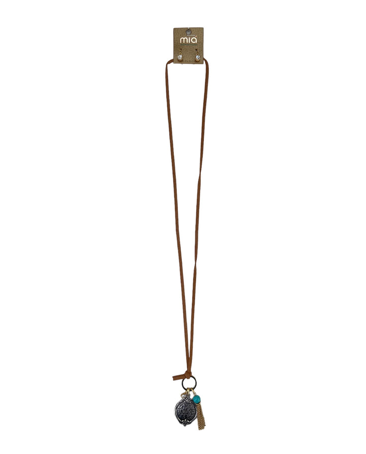 Mia Collection Women's Jewelry Necklace and Earring Set Silver Brown