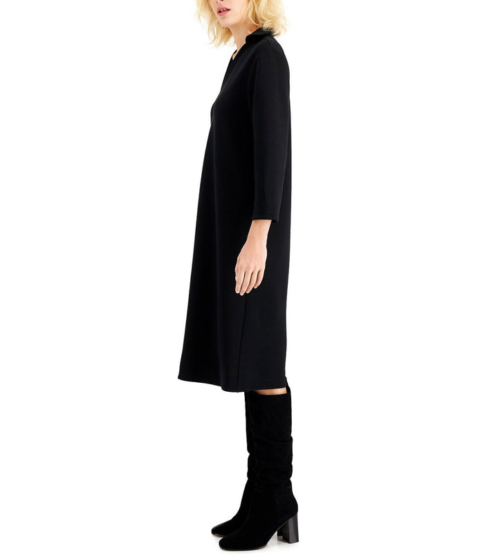 Alfani Women's V-Neck Collared Knee-Length Dress Deep Black Size S