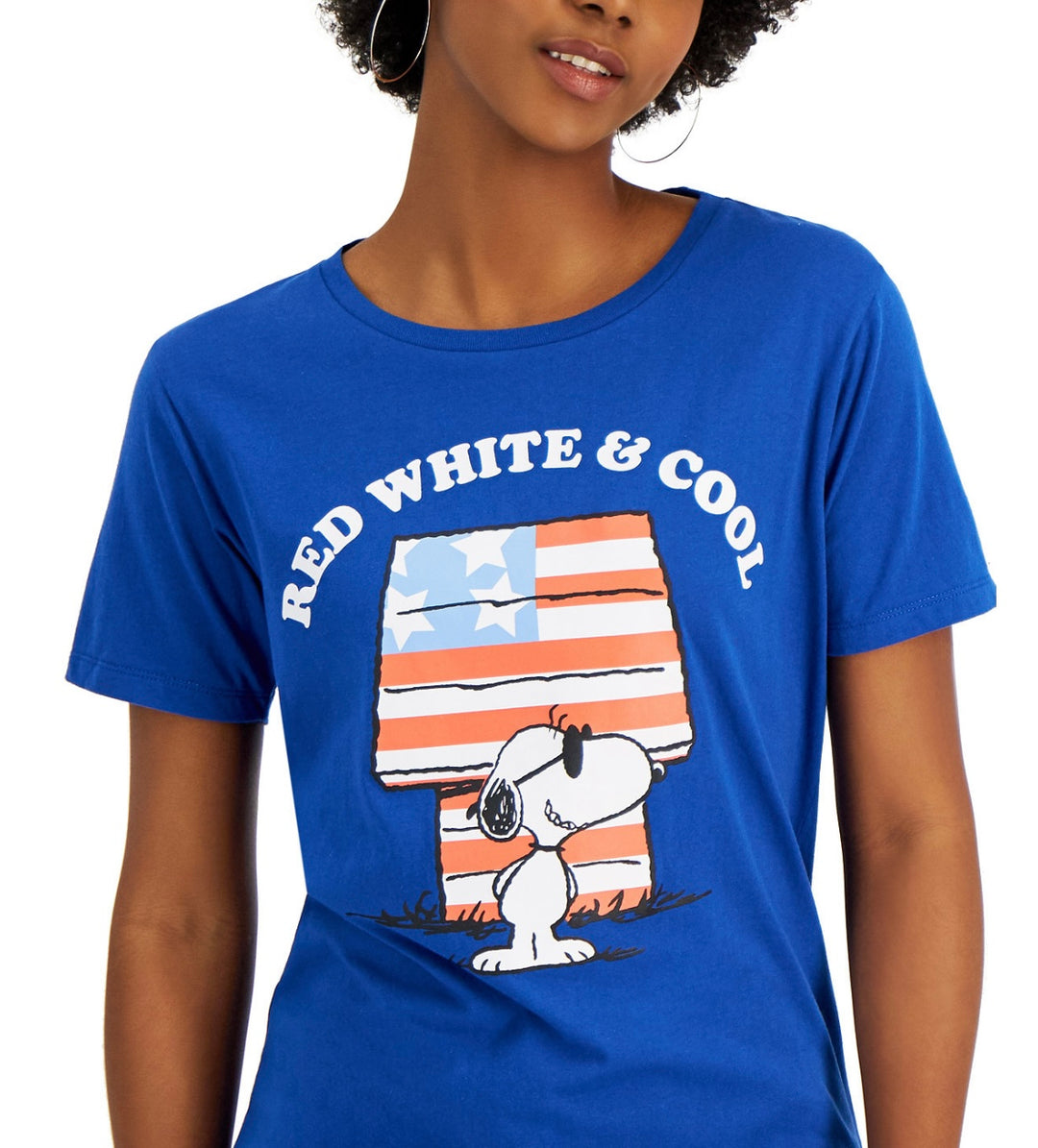 Snoopy Juniors' Short Sleeve Americana Graphic-Print Tee Blue Size M