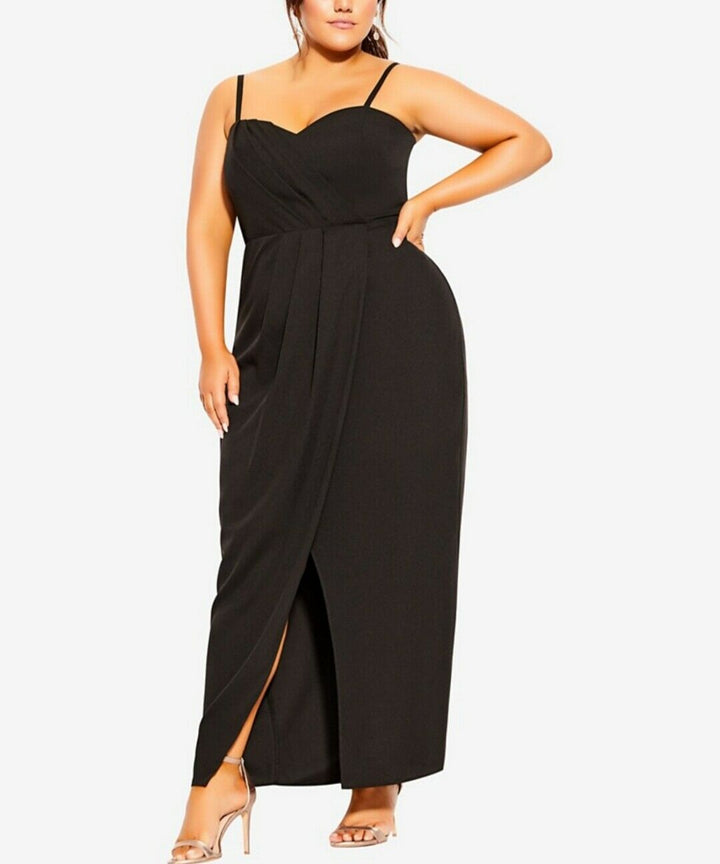 Women's Plus Sweet Drape Maxi Dress Black Sweetheart Neckline