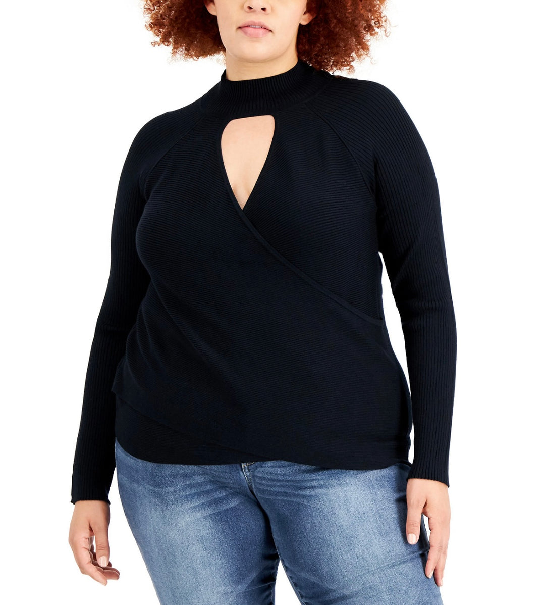 Inc International Concepts Plus Size Keyhole Turtleneck Wrap Sweater Black 3X