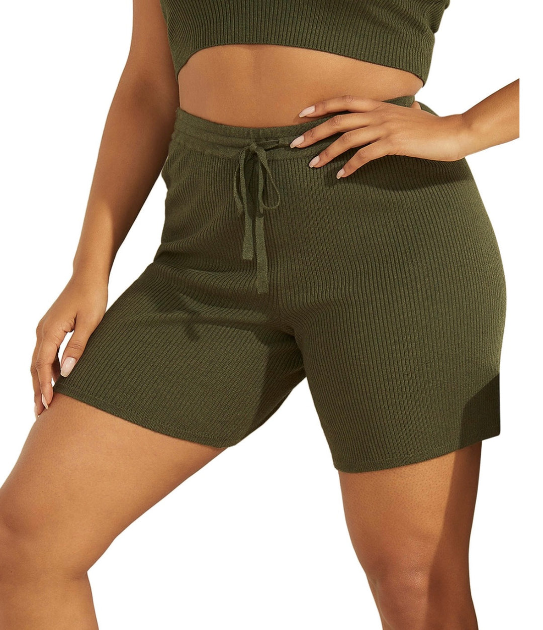 Guess Women's Charli Sweats Ribbed Bermuda Shorts Joshua Tree Green Size L