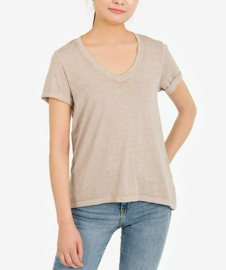 Hippie Rose Juniors' Burnout V-Neck Top Short Sleeve