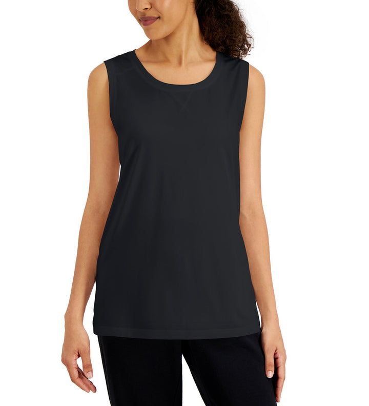 Karen Scott Women's Scoop Neckline Sleeveless Tunic Tank Top Deep Black