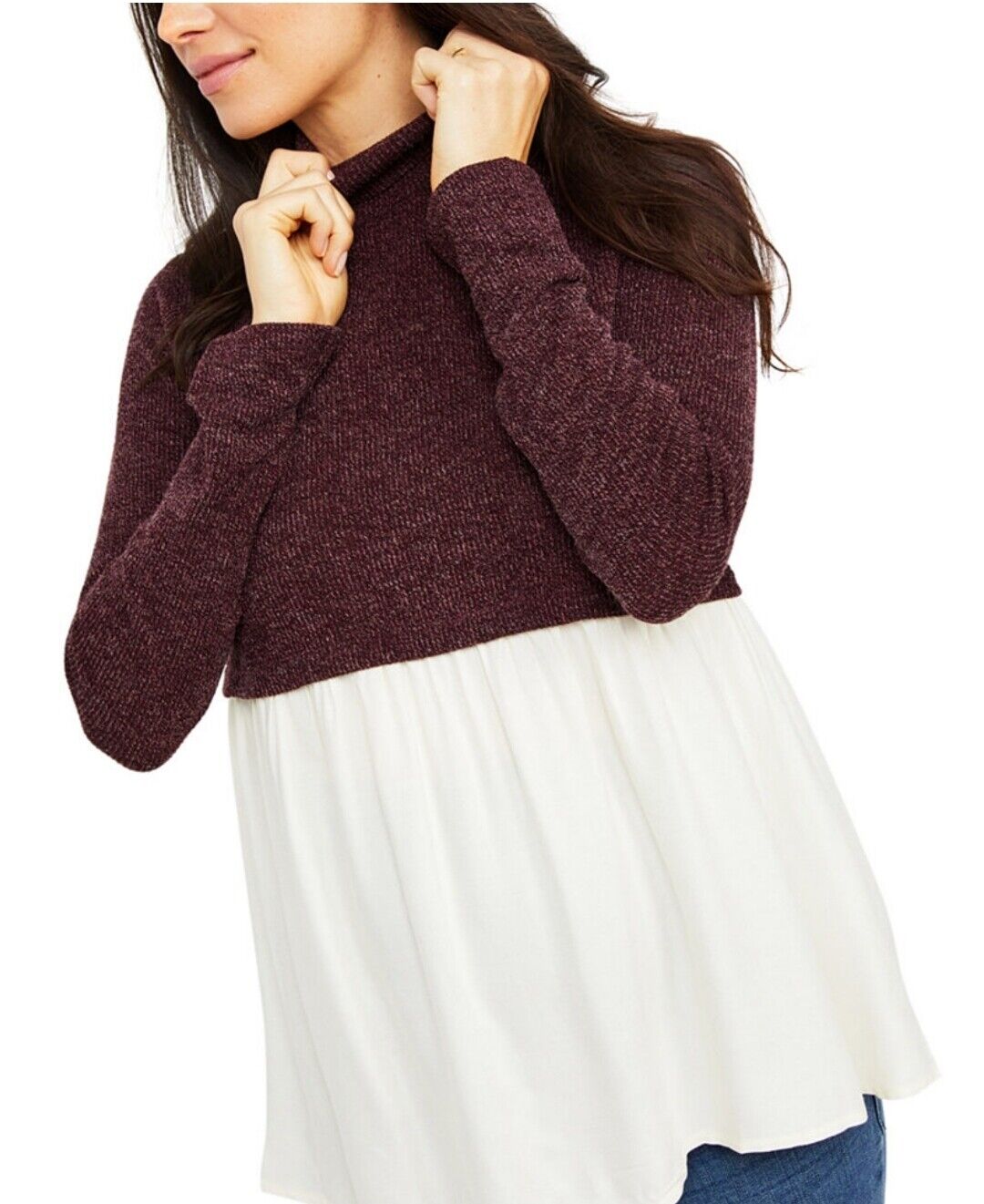 Motherhood Maternity Women's Layered-Look Hacci Maternity Top