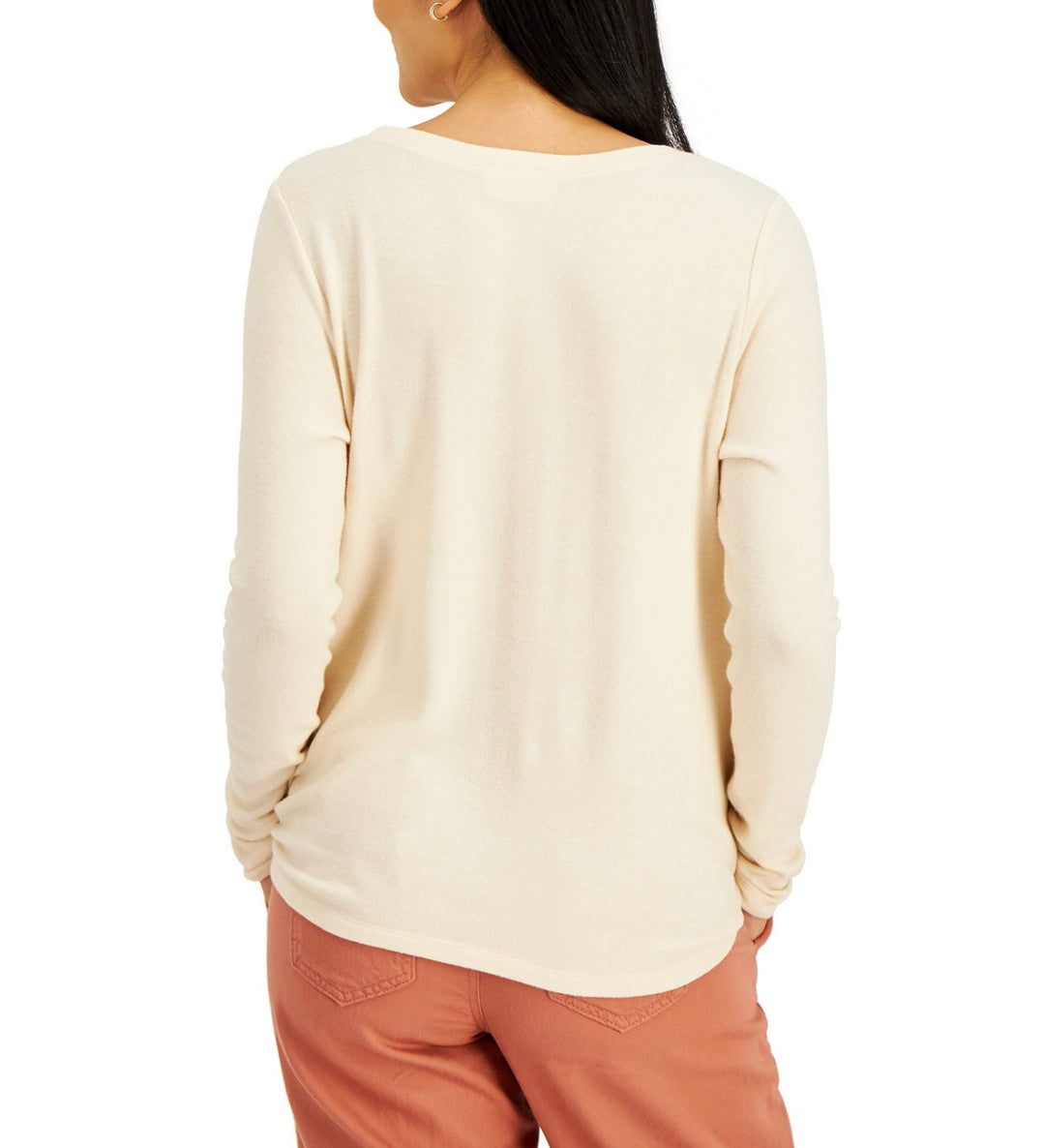 Style & Co. Women's Petite Heathered Draped Top Oatmeal Heather Size PL