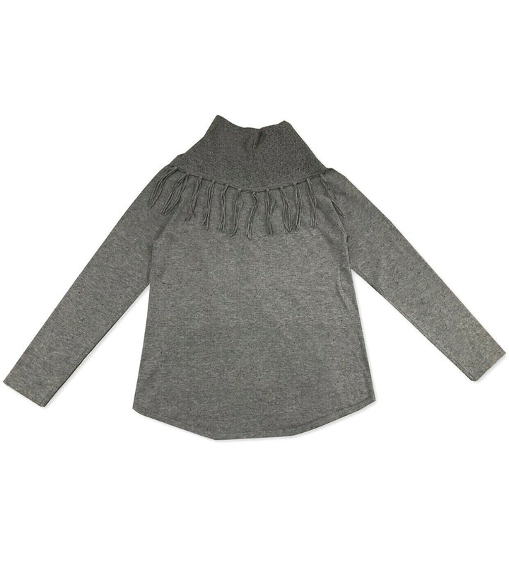 Petite Cotton Fringed Cowlneck Sweater