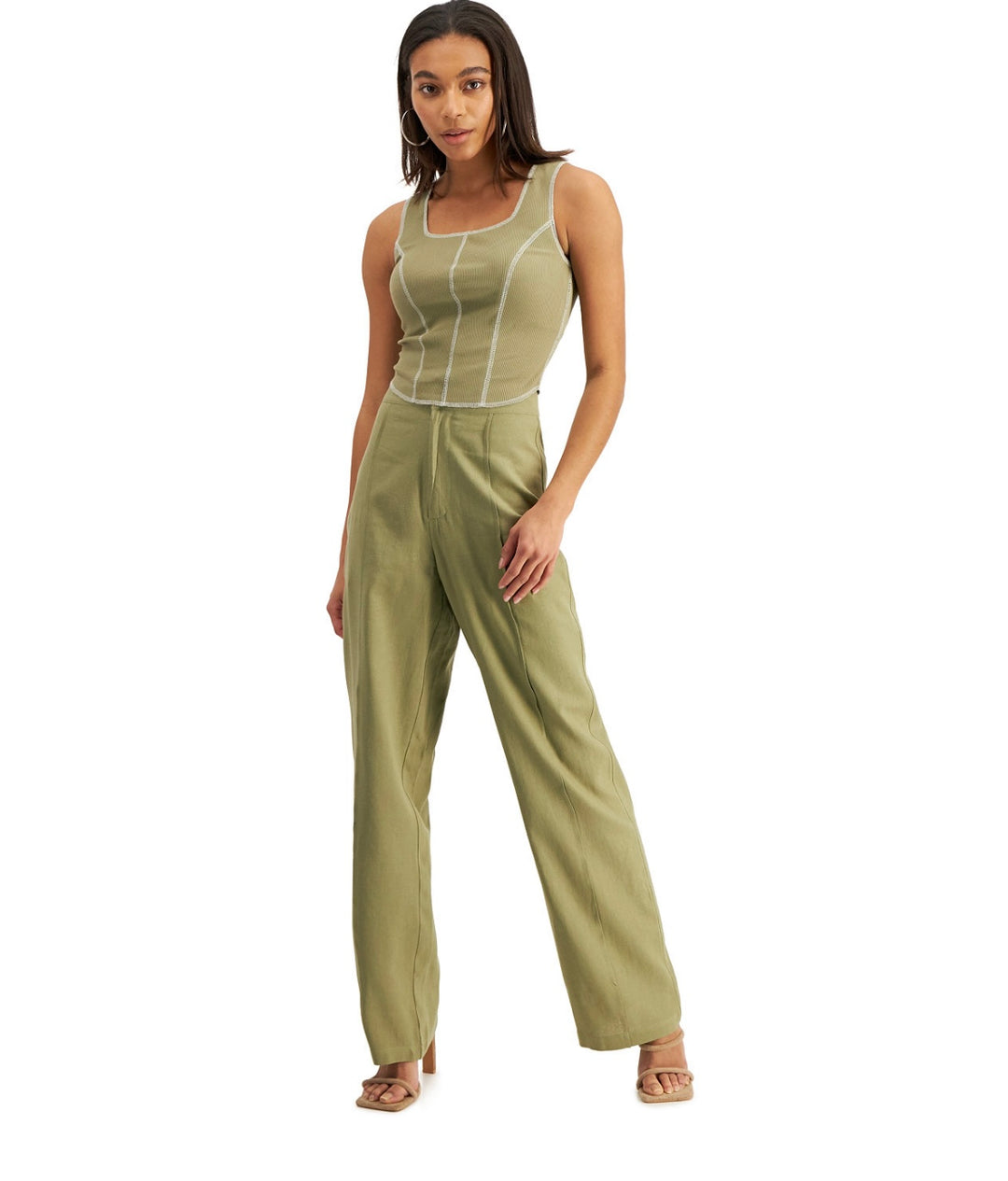 And Now This Women's Seam-Detail Corset Tank Top Olive Size XS