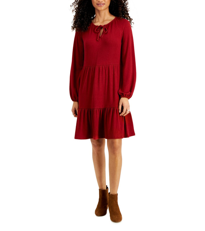 Style & Co. Women's Petite Keyhole-Neck Knit Dress Merlot Size PS