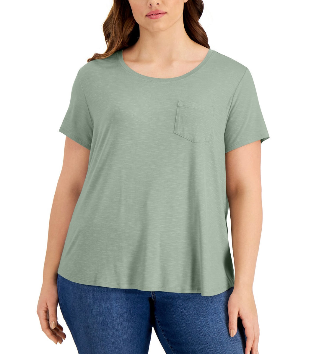Style & Co. Plus Size One-Pocket T-Shirt Smokey Sage