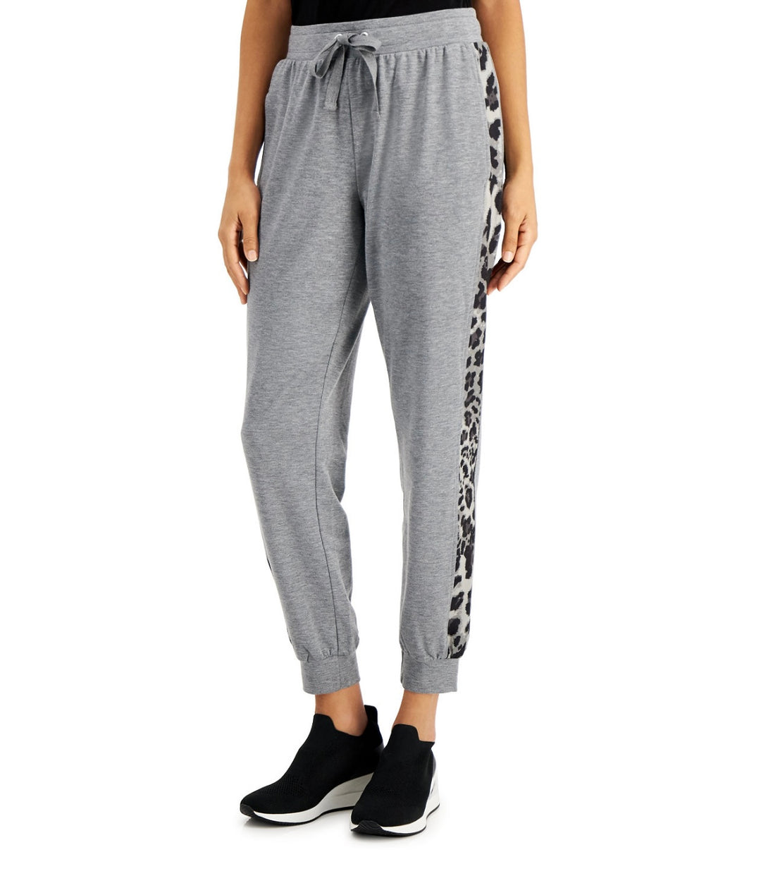 JM Collection Women's Printed-Stripe Jogger Pants Medium Grey Heather Size L