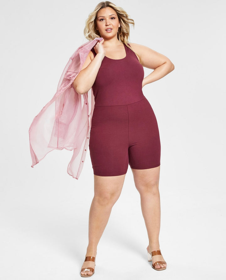 Nina Parker Trendy Plus Size Short Unitard Dark Fox Glove Size 2X